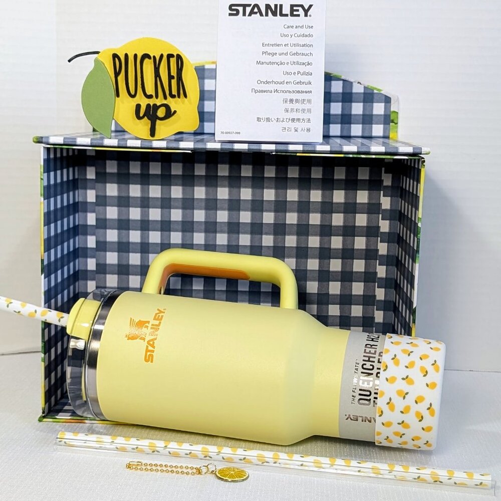 🍋 Stanley Quencher 40oz Sunshine Yellow Tumbler w/ Lemon Accessories & Box NWT - Picture 3 of 7